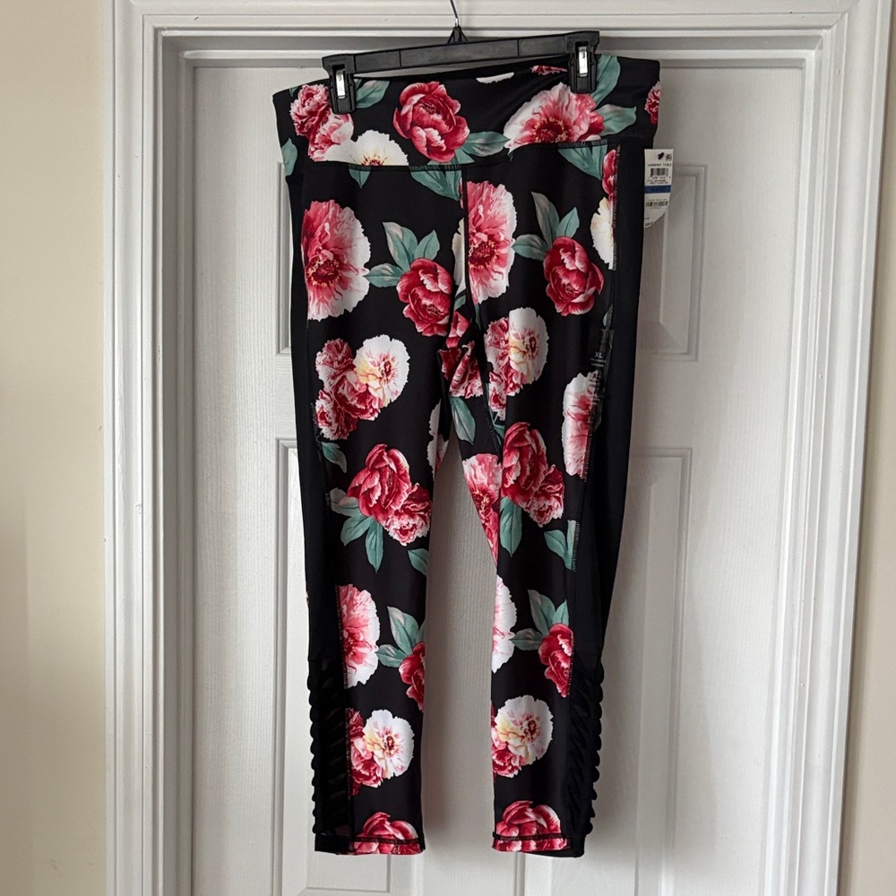 Ideology Black and Red Floral Leggings